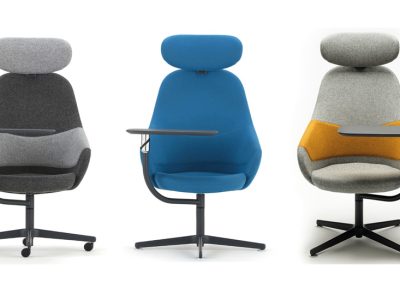 Work/Lounge Fully Upholstered Chair with Headrest, 4 Star Base, Steel Back Frame