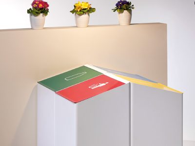 BERNA Stylish Recycling Station, White with various waste pictograms