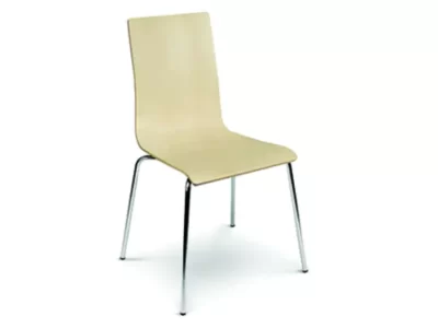 CAFE VII Bistro chair with chrome legs and one piece plywood seat and backrest.