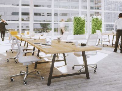 COHESION Coworking table with 38mm tops and metal or wooden A arch shaped legs