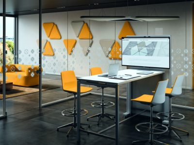 CREO High Table, ideal for co-working, with optional Multimedia & TV box system