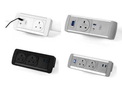 Desk Gear Desktop power modules, multiple configurations USB/data/AV/AC options.