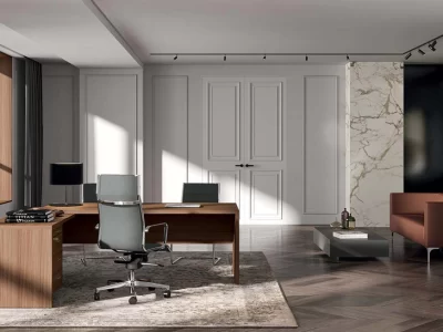 T45 Stylish executive desk system, Italian designed, with built-in modesty panel