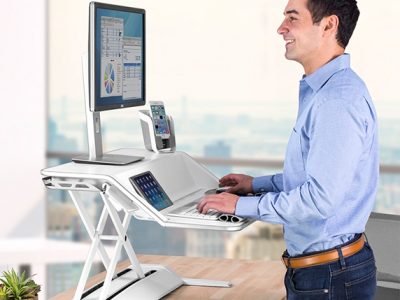 Fellowes Sit/Stand Workstation, Height Adjustable, 2  Work Surfaces, Charge Slot