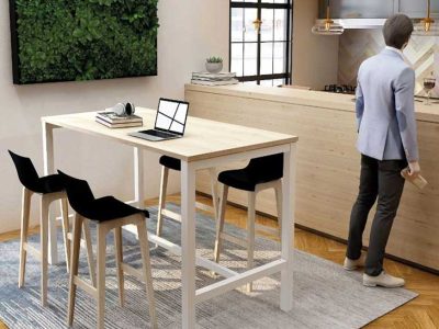 ASTROLITE Coworking Area High table, 25mm top, metal Square arch legs & foot rest bar