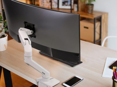 HX Heavy Duty Desk Monitor Arm, Cables Hidden, Patented Ergonomic Positioning.