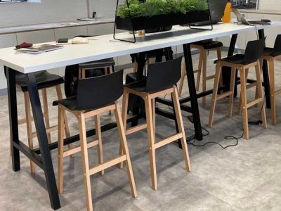 COHESION Coworking High table with 38mm tops, metal or wooden A arch shaped legs