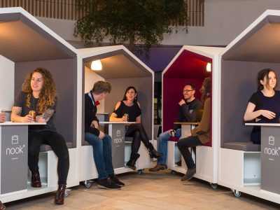Nook Mobile Modular Acoustic Pods, 90cm or 120cm, for 2 or 4 Person Meetings.