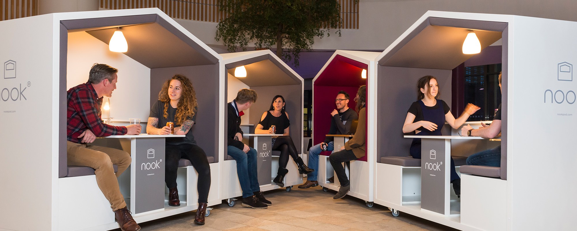 Nook Mobile Modular Acoustic Pods, 90cm or 120cm, for 2 or 4 Person Meetings. 1 Nook Mobile Modular Acoustic Pods, 90cm or 120cm, for 2 or 4 Person Meetings.