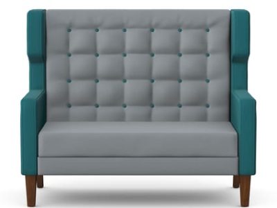 MILES Upholstered Wingback Two Seat Sofa with Wooden Legs