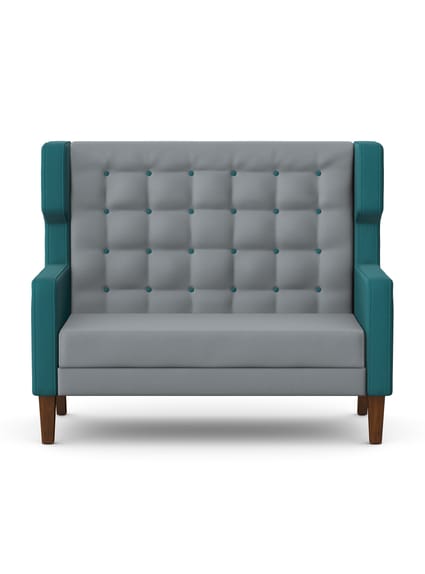 MILES Upholstered Wingback Two Seat Sofa with Wooden Legs 1 MILES Upholstered Wingback Two Seat Sofa with Wooden Legs
