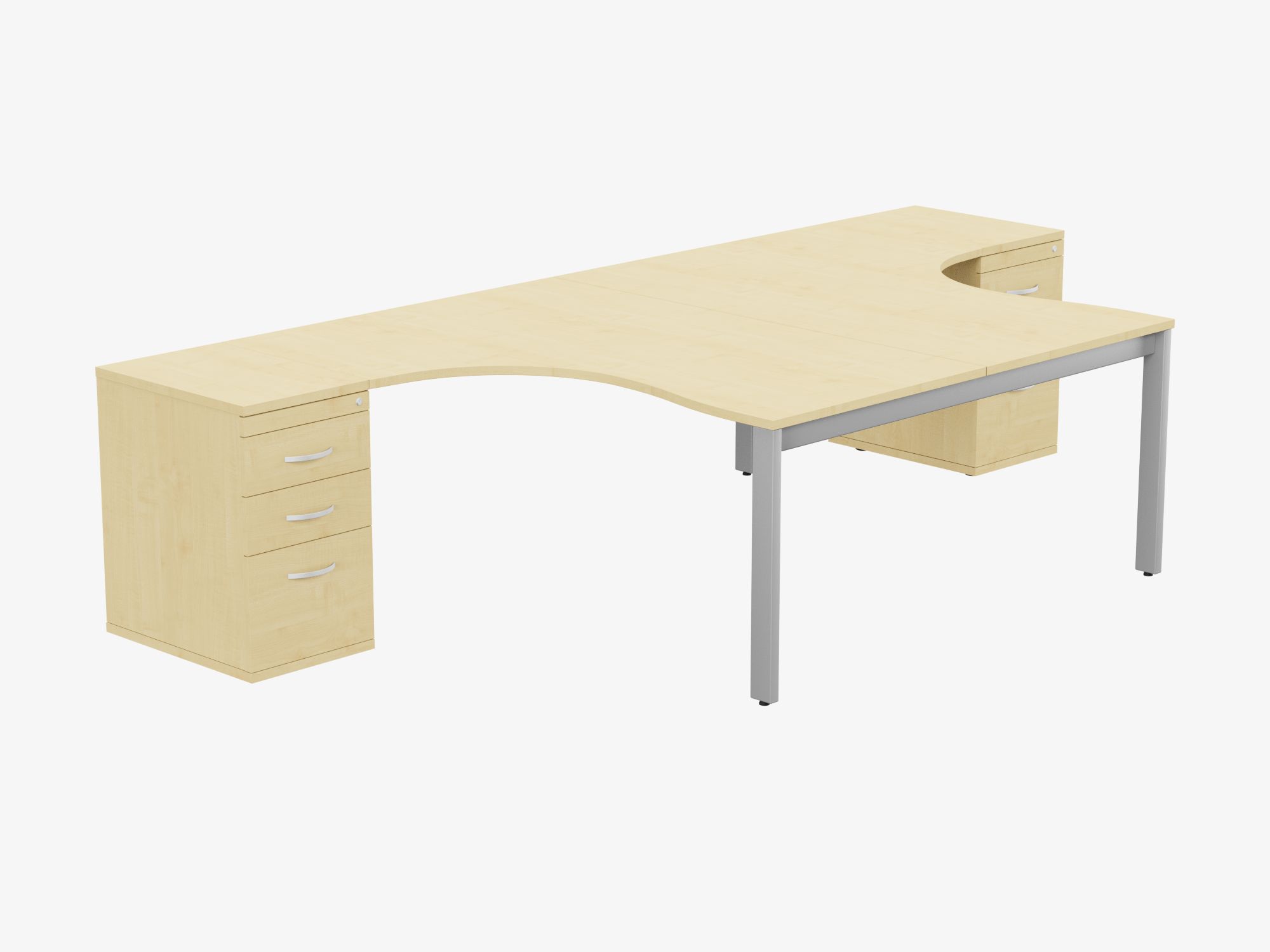 Switch 2 Person Crescent Desk & Desk High Pedestal, Open Leg 1 Switch 2 Person Crescent Desk & Desk High Pedestal, Open Leg