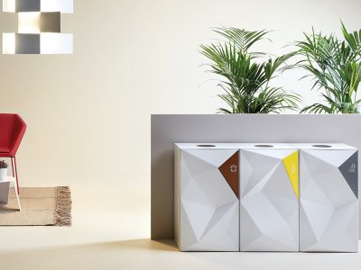 VEVEY Recycling Stations, asymmetric geometry, commanding your attention from the first glance