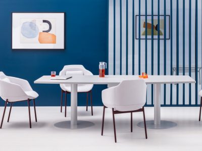 TACK Meeting Tables sizes up to 4.2m rectangular or oval shaped, disc base legs.