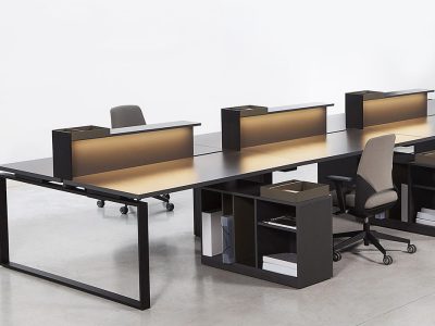 BAT Bench Desk system with 30mm tops, metal sled legs & cable management