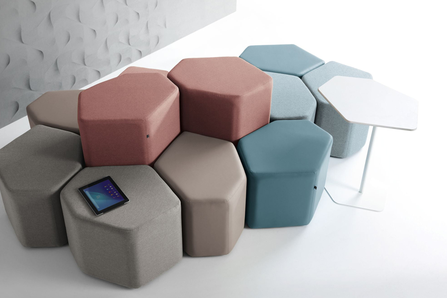 BAZALTO Hexagonal Poufs offer a customizable layout for less formal spaces 1 BAZALTO Hexagonal Poufs offer a customizable layout for less formal spaces