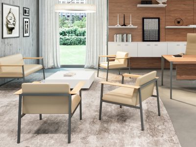 ADO Italian designed Armchairs  & Sofas, with metal frames and beech armrests