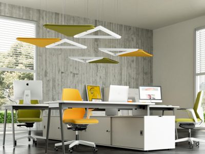 Lightsound, a Modular System of Lights & Sound Absorbing Panels.