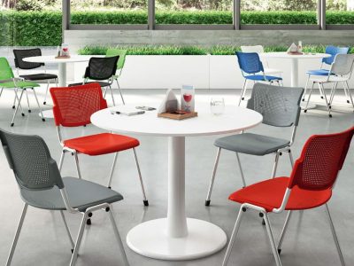 T06 Round Canteen Table, 120mm Diameter. Melamine or Glass Table Tops