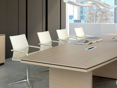 STATUS Meeting Table sizes u to 6.8m Heavy 52mm Melamine tops, feature edging.