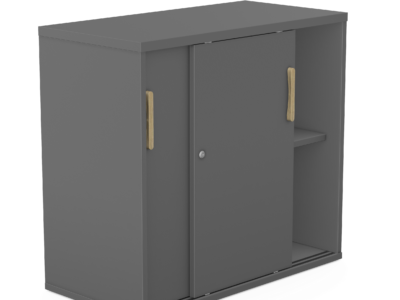 Sove Lockable Desk Cabinet with Sliding Doors and Two Shelves