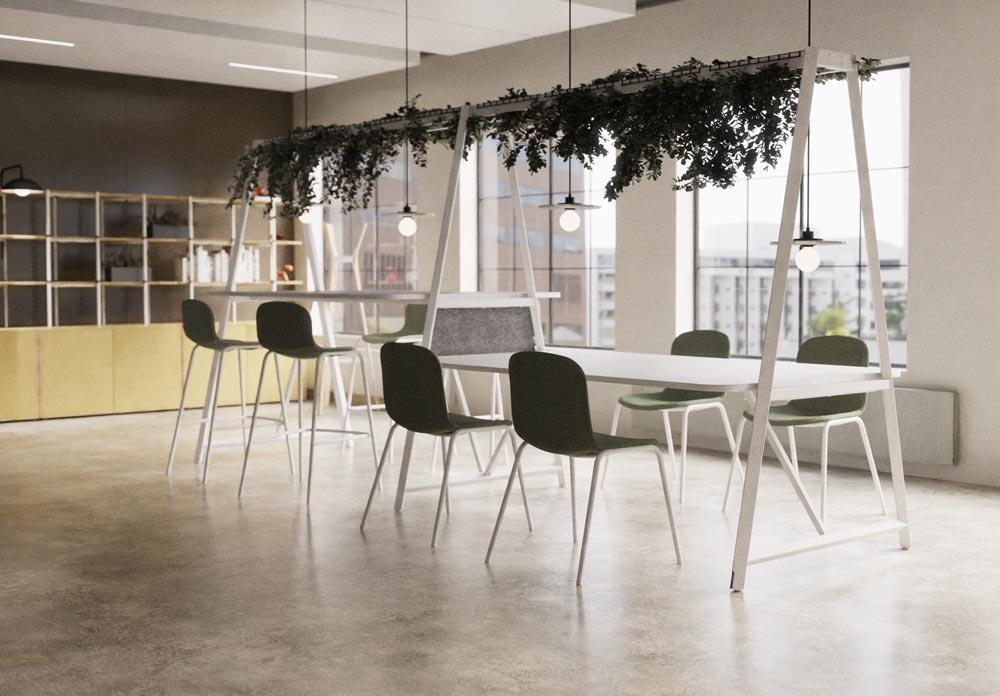 RELIC Cloud Collaboration Table, centerpiece statement with frame for incorporating plants & lighting 8 Relic Cloud Collaboration office table