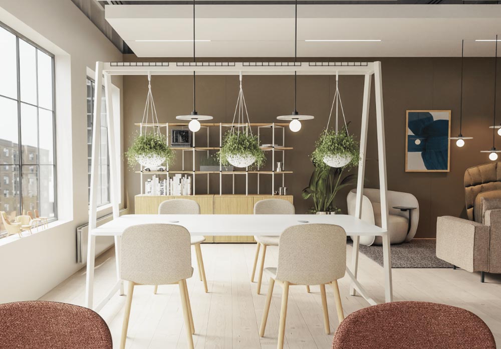 RELIC Cloud Collaboration Table, centerpiece statement with frame for incorporating plants & lighting 6 Relic Cloud Collaboration office table