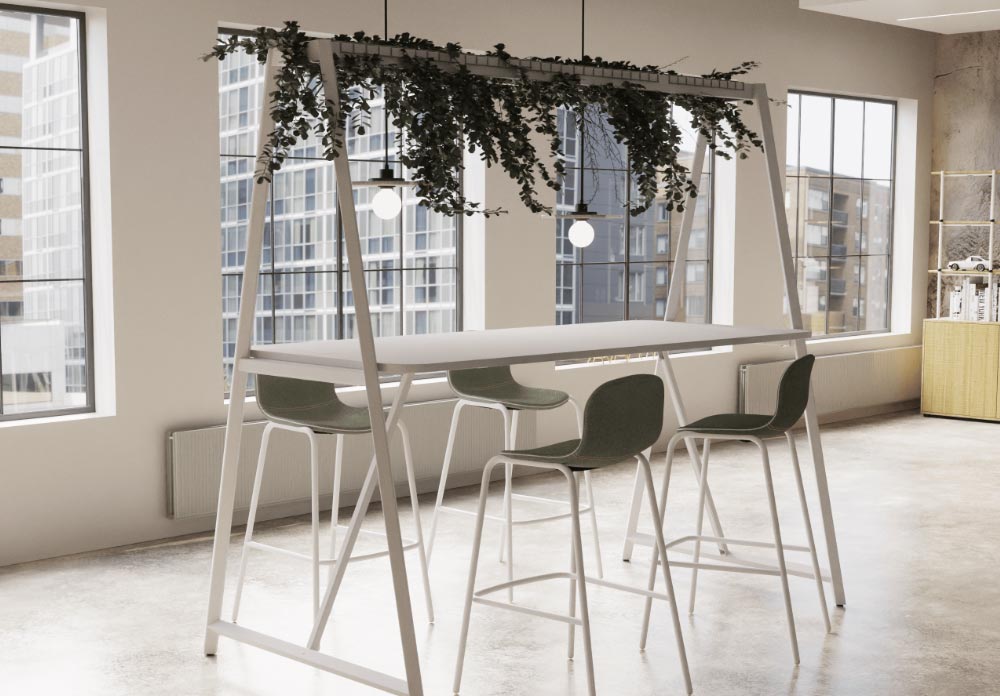 RELIC Cloud Collaboration Table, centerpiece statement with frame for incorporating plants & lighting 1 Relic Cloud Collaboration office table