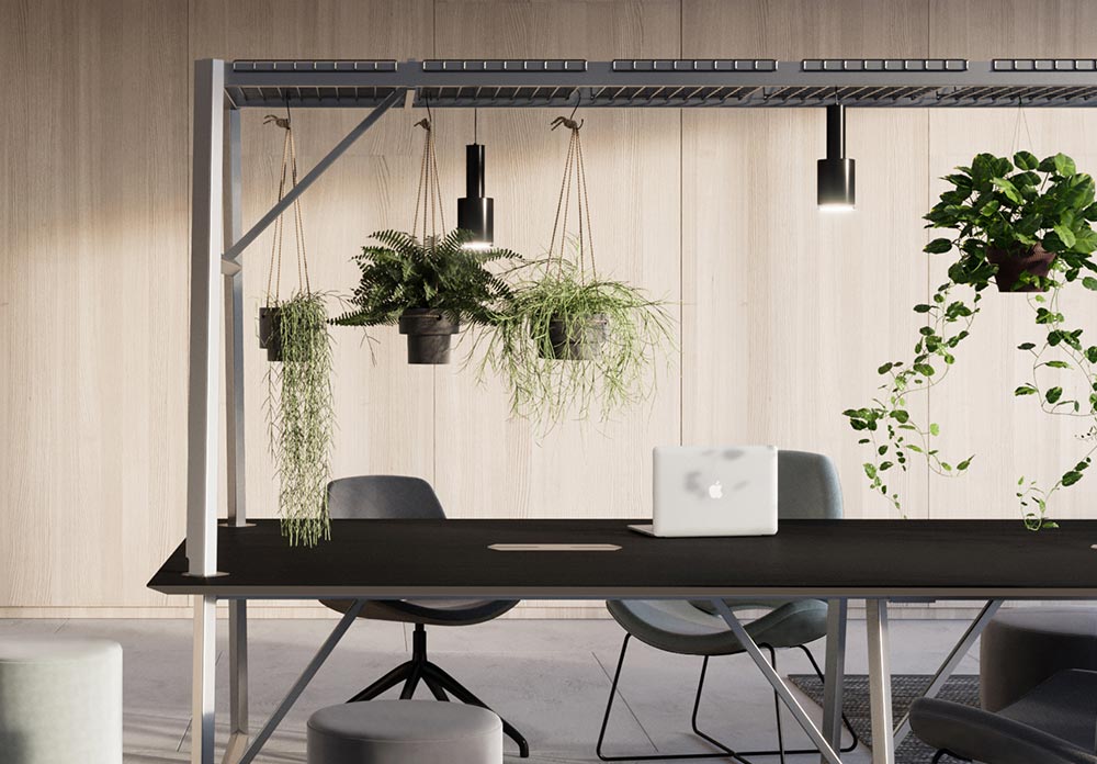 RELIC Cloud Collaboration Table, centerpiece statement with frame for incorporating plants & lighting 4 Relic Cloud Collaboration office table