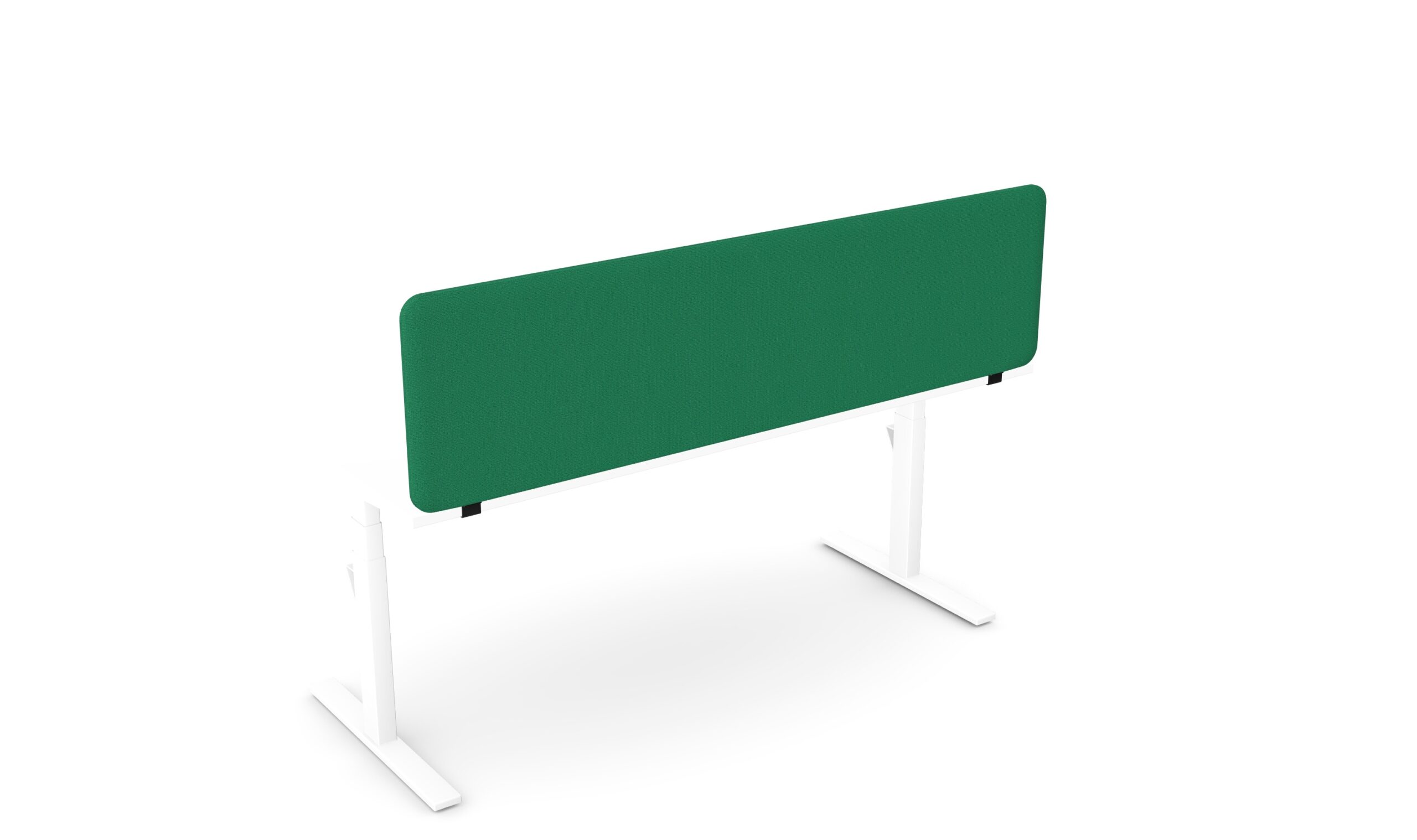 Aero Desk-Mounted Acoustic Privacy Screens 1 Acoustic fabric desk partition in forest green with rounded edges, designed for open-plan office privacy.