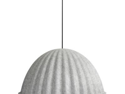 Modern light gray felt pendant lamp with a ribbed, dome-shaped shade.